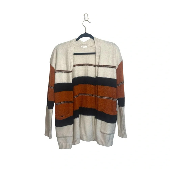 Maurices White Orange & Black Striped Slouchy Knit Cardigan Medium Women’s - Picture 2 of 12